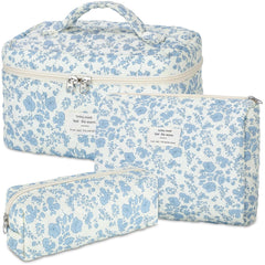 Senbowe floral makeup bag set large front view shows vibrant quilted fabric for everyday organization