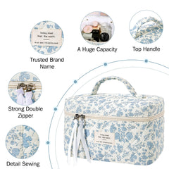 Senbowe large-capacity interior fits brushes, palettes, and skincare items.