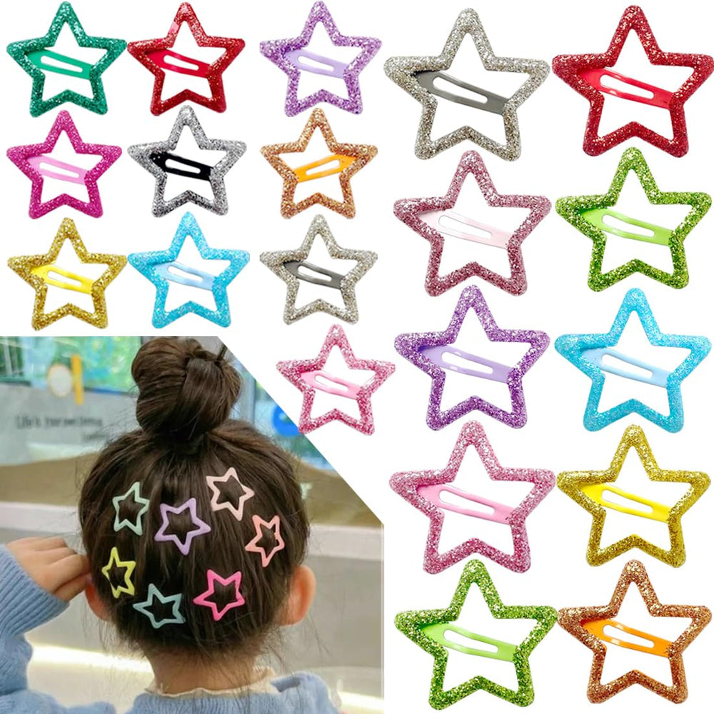 Seneeel 20pcs star hair clips pack with vibrant colors for playful everyday styles.