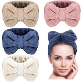 Senkary bow headband white pack close-up shows soft microfiber for gentle skincare.