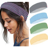 SENMAY striped headbands wide design for workouts with non-slip grip.
