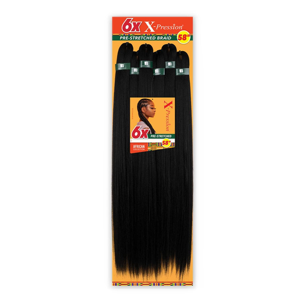 Sensationnel X-pression pre-stretched braiding hair packaging shows premium Kanekalon for easy installation
