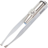 Sensica slant-tip lighted tweezers for eyebrow shaping with LED illumination