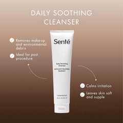 Sente Daily Soothing Cleanser close-up highlights Vitamin E nourishment for dry skin.