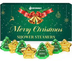 SEONNIX shower steamers with stars and Christmas trees for a cozy aromatherapy ritual.