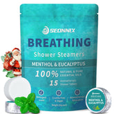 SEONNIX shower-steamer menthol-eucalyptus pack 01 releasing refreshing aroma for alert mornings.