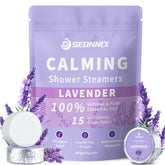 SEONNIX shower steamers lavender bombs closeup for spa-like aromatherapy and relaxation at home.