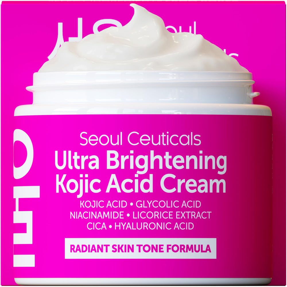 SeoulCeuticals Kojic Acid Cream tub highlights brightening and even skin tone.