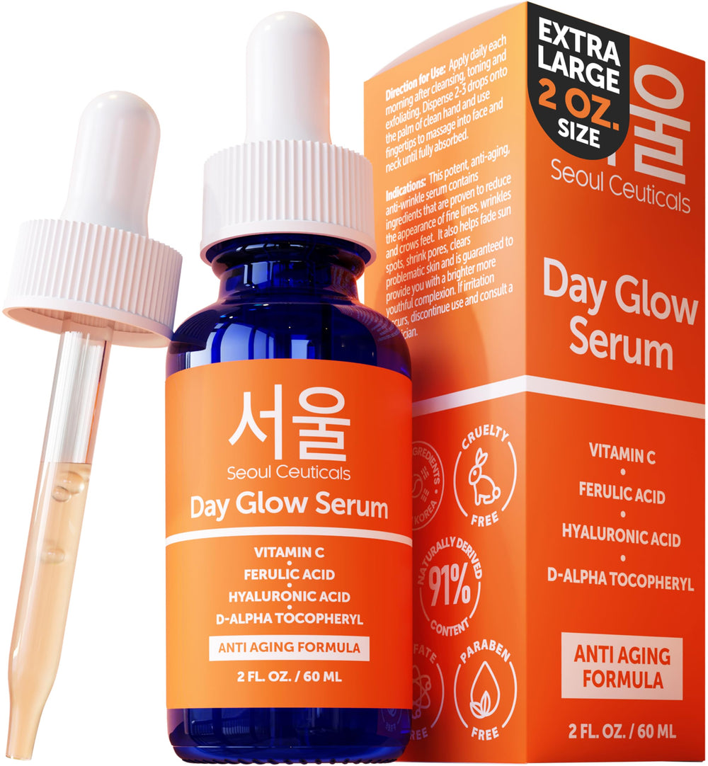 SeoulCeuticals vitamin C serum bottle close-up highlighting brightening potential.