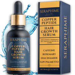 Seraphime copper peptide serum bottle for hair growth promotes fuller-looking hair