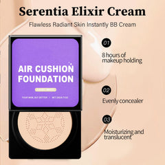 SerentiaElixir mushroom puff application demonstrates precise blending around nose and eyes