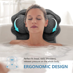 Setsail bath pillow six suction cups secure firmly for steady use.