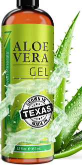 Seven Minerals Aloe Vera Gel bottle pouring shows easy, mess-free skin application.