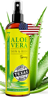Seven Minerals Aloe Vera Spray bottle front, ready for daily body and hair hydration