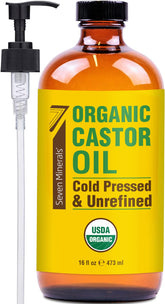 Seven Minerals castor oil in amber bottle for pure, versatile skincare and hair care