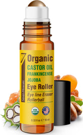 Seven Minerals Castor Oil Roll On Eye Roller bottle with soothing, portable design for on-the-go care.