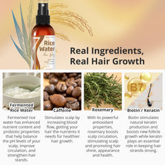 Seven Minerals fermented rice water biotin spray highlights hair-friendly nourishment for stronger strands.