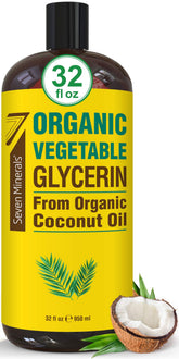Seven Minerals organic vegetable glycerin bottle, 32oz, ideal as a skin and hair moisturizer.