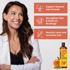 Seven Minerals Pumpkin Seed Oil on scalp promoting nourishment and shine.