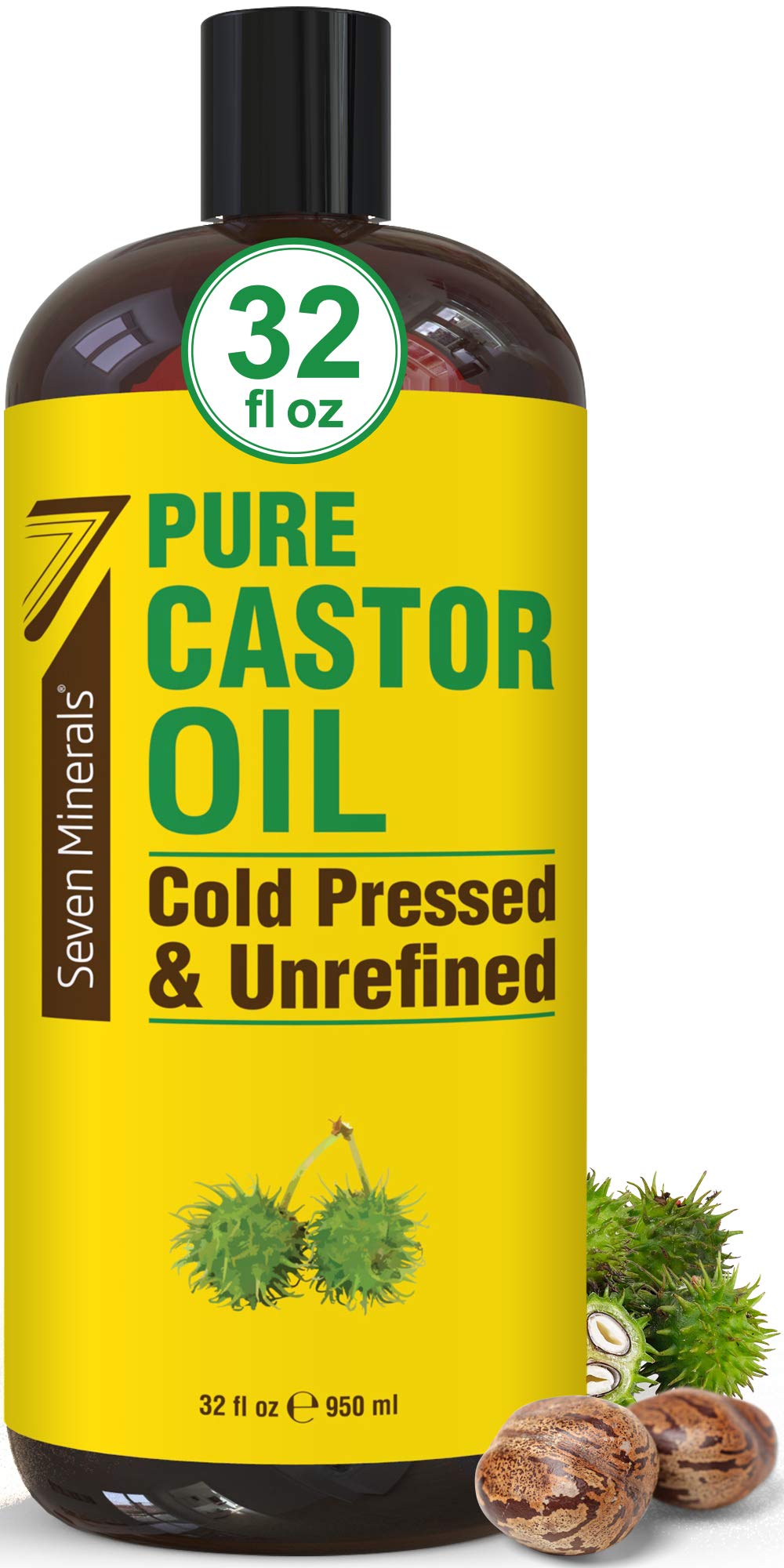 Seven Minerals castor oil bottle pour for easy hair nourishment.
