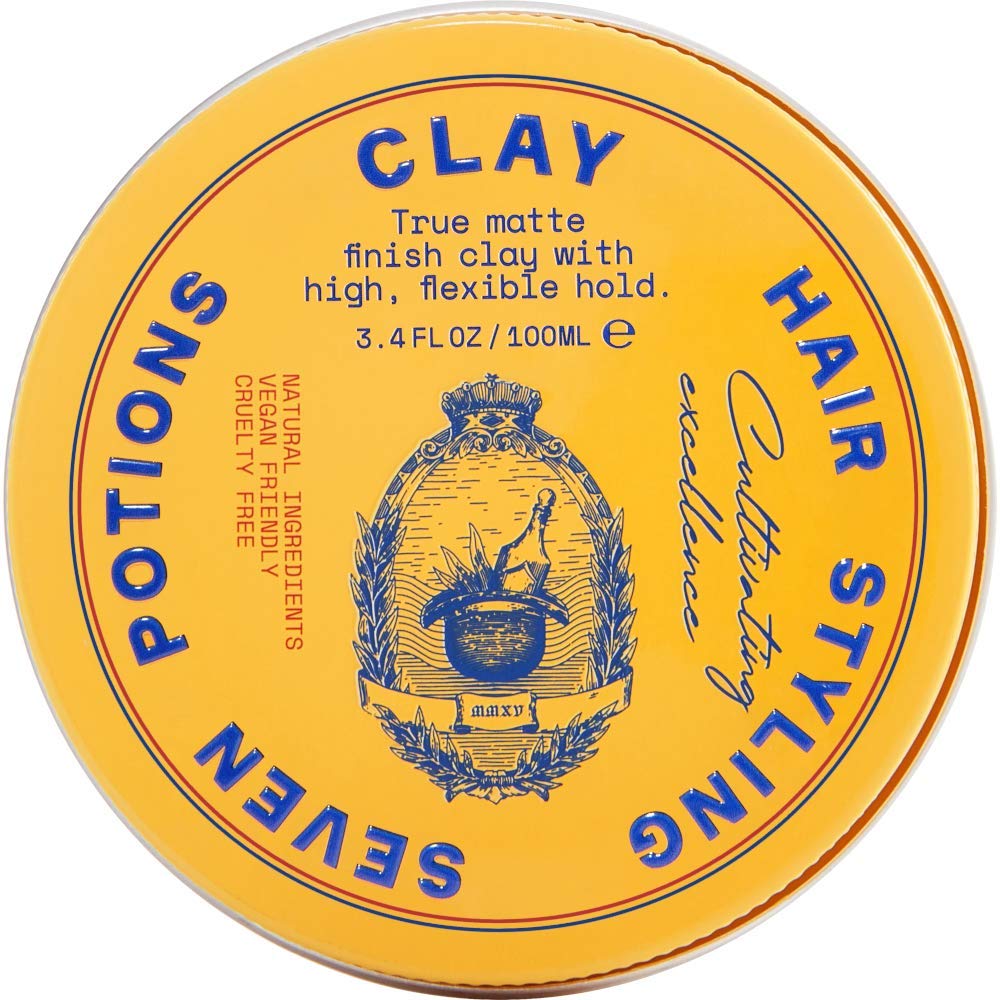 SEVEN POTIONS Hair Clay bottle front shows high hold matte finish