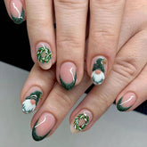 Sevgob green leaf design nails for festive, quick holiday glam
