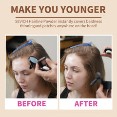 SEVICH Hairline Powder close-up blending along the hairline for natural look.