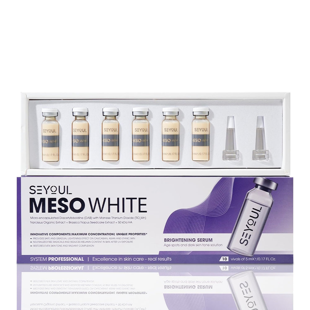 SEYOUL Meso White serum ampoules packaging shows sealed vials for clean, precise application