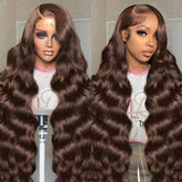 SFTNMEH 30-inch chocolate brown lace-front wig with natural hairline for everyday realism.