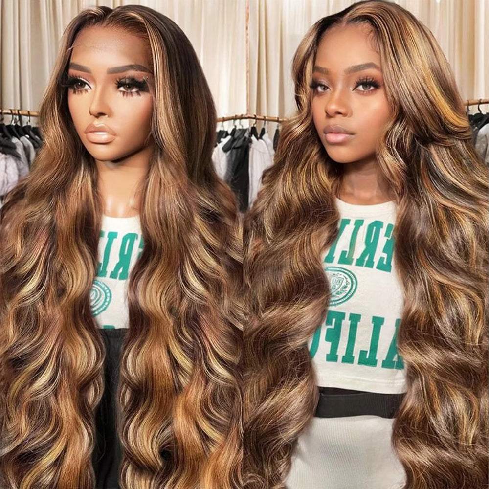 SFTNMEH honey blonde ombre 13x6 wig front view offers natural part and volume.