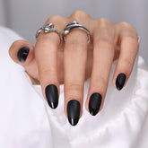 ShangMeng Soft Gel Black press-on nails almond packaged for easy at-home manicure