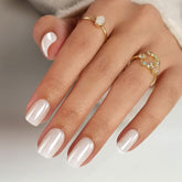 ShangMeng White Chrome Press On Nails Short with pearl gloss for chic, salon-like finish.