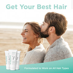 Shapiro MD conditioner application on hair highlights hydration for silky, manageable strands.