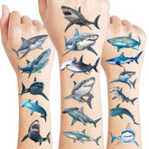 Shark Tattoos packaging shows 10 sheets for a vast ocean themed set
