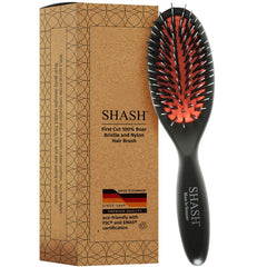 SHASH extra-small nylon boar-bristle brush top view for portable detangling on the go.