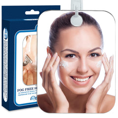The Shave Well Deluxe mirror installed in a shower demonstrates compact size.