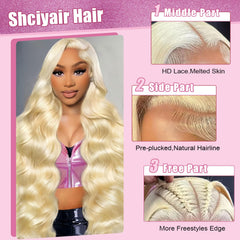 Shciyair 613 HD lace front wig showcasing invisible lace for seamless wear.