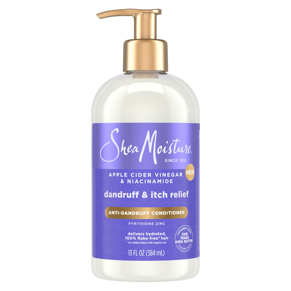SheaMoisture Apple Cider Vinegar anti-dandruff conditioner bottle offers soothing scalp relief and hair hydration.