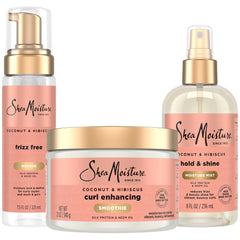 SheaMoisture Coconut Hibiscus bundle packaging showcases trio for easy curly styling.