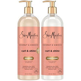 SheaMoisture Coconut & Hibiscus Curl & Shine shampoo bottle delivers frizz control for defined curls.