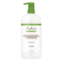SheaMoisture Coconut Oil Moisture Boosting Conditioner bottle pour provides hydrated hair.