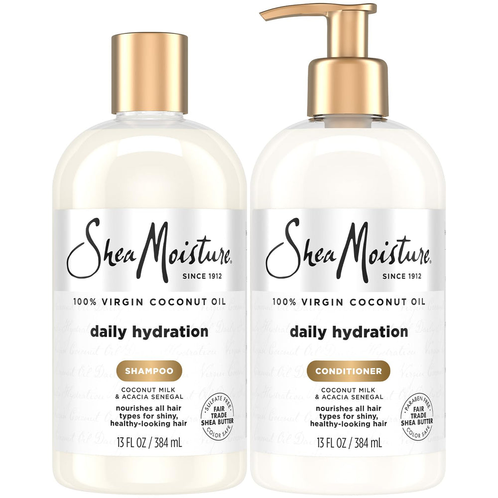 Sheamoisture Daily Hydration shampoo bottle with coconut scent hydrates dry hair