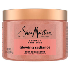 SheaMoisture Glowing Radiance Scrub packaging angle with 24h nourishment