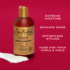 Sheamoisture Hydration Hair Milk being poured for easy distribution on wet hair.