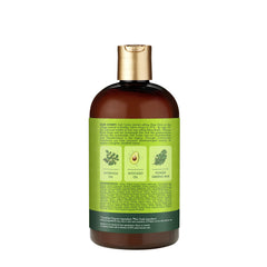 SheaMoisture Moringa Avocado Shampoo ingredients close-up highlights moringa and avocado.