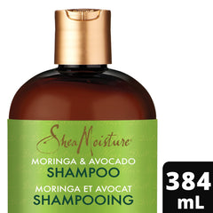 SheaMoisture Moringa Avocado Shampoo lather close-up showing rich cleansing.
