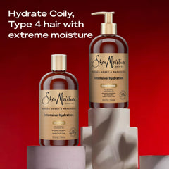 SheaMoisture shampoo bottle front view emphasizing nourishing formula for curls.