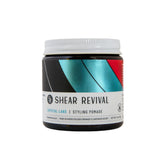 Shear Revival Crystal Lake pomade jar close-up highlighting natural ingredients for smoother styling