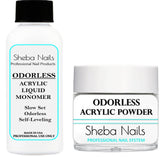 Sheba Nails odorless liquid bottle enables smooth, odor-free acrylic mixing.