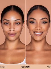 SHEGLAM foundation bottle pump close-up showing easy, buildable application.